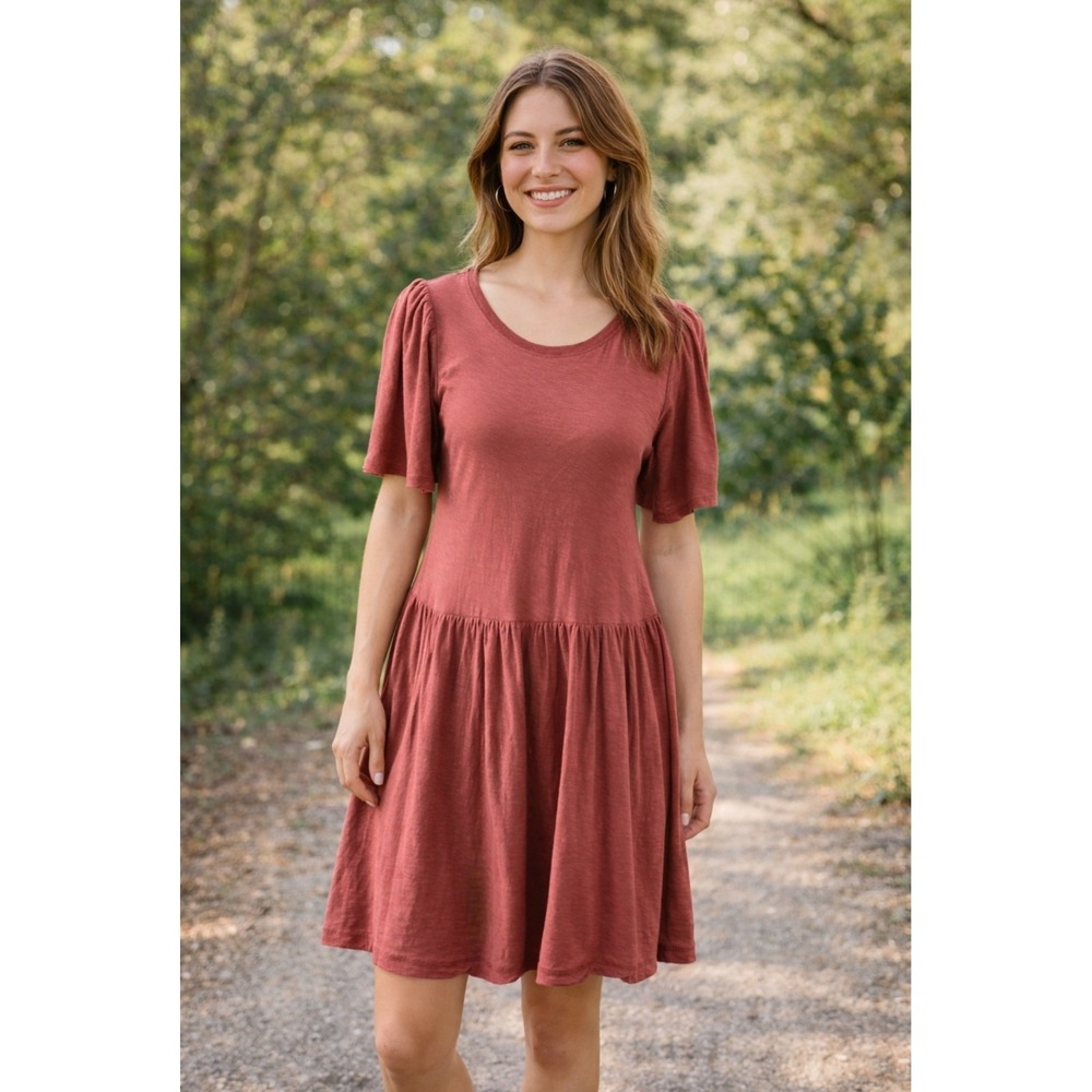 Anthropologie Nation LTD 5167RS Drop Waist Tiered Mini Dress Women Small Roseā